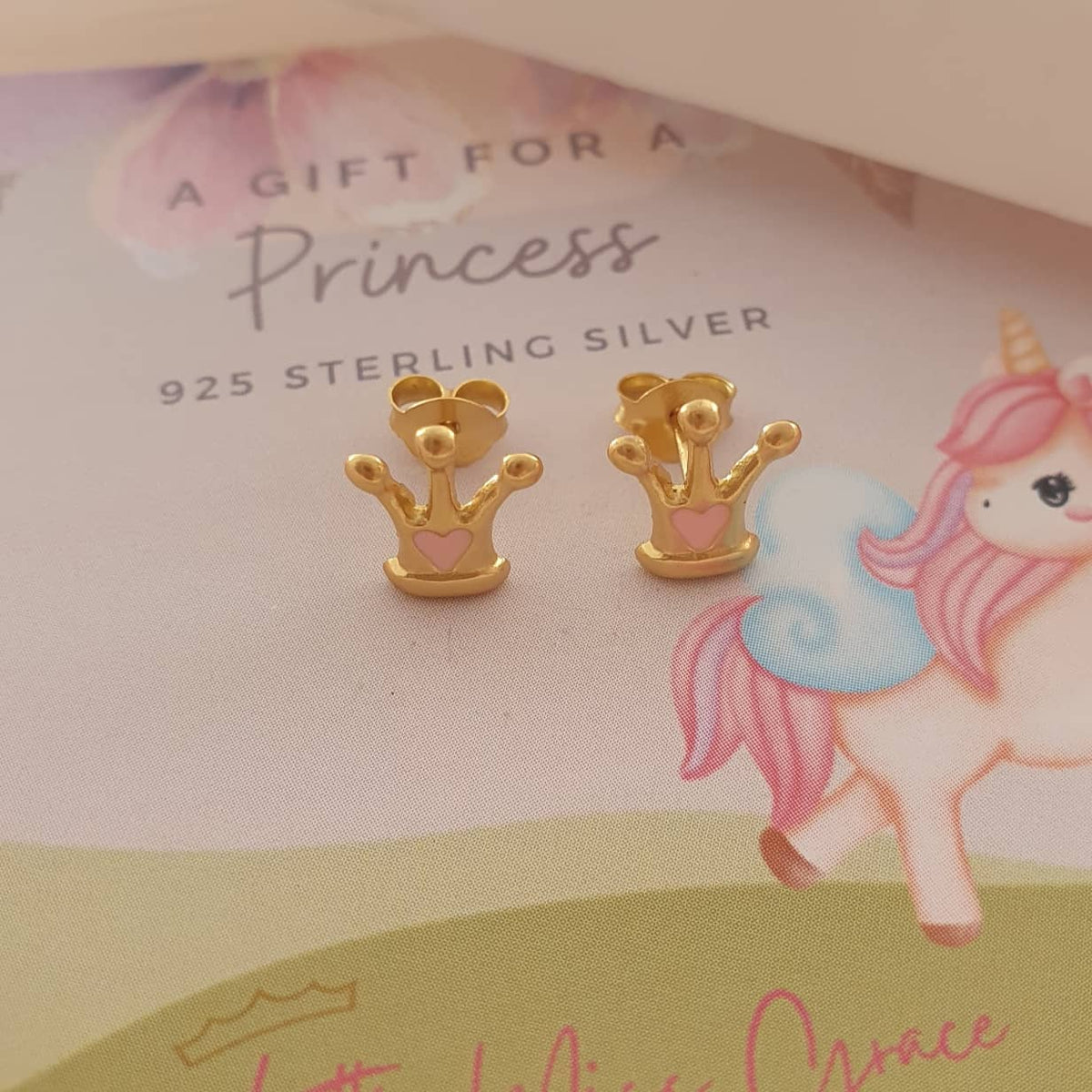 Children's gold crown earrings earrings Little Miss Grace