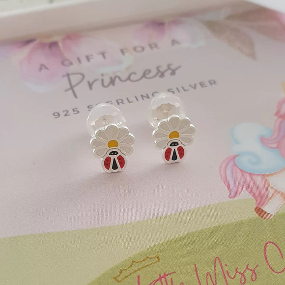 Children's ladybug daisy earrings