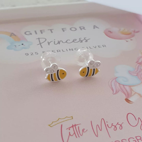 Silver bee earrings