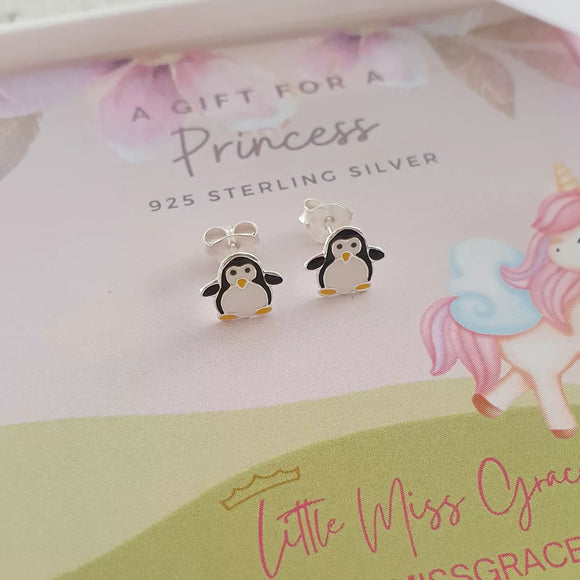 Silver penguin earrings