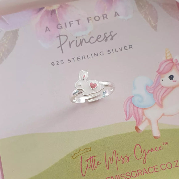 Silver bunny rabbit ring for children