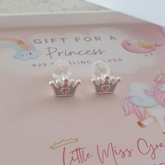 Silver crown earrings for children