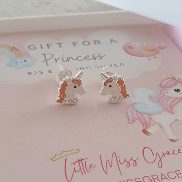 children's silver unicorn earrings