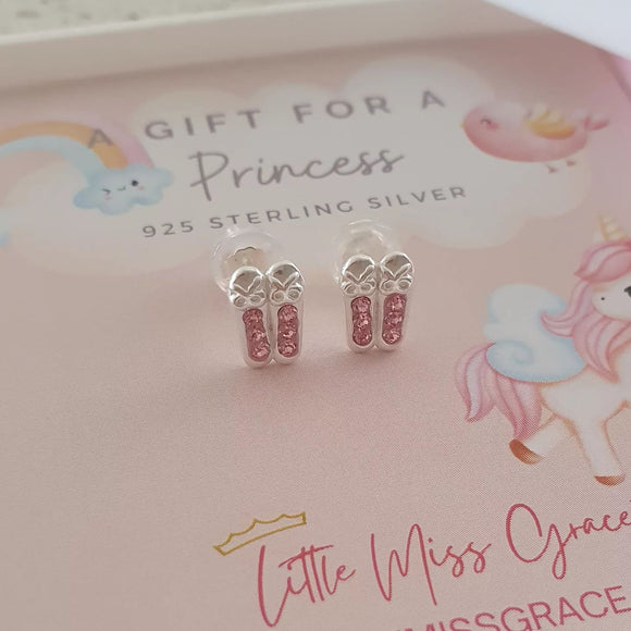 MG335 - 925 Sterling Silver Ballet Shoe Earrings Size 6x9mm (Deluxe thicker silver with silicone covered backs)