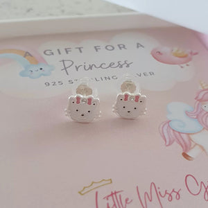 Silver cat earrings for children