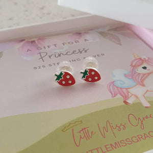 Children's silver strawberry earrings