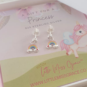 Silver CZ rainbow earrings