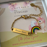 K74 - Personalized Children's Rainbow Bracelet, Gold Stainless Steel, Adjustable Size: 12-17cm (Manufacture Time: 3 Days)