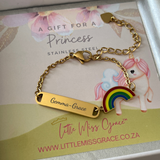 K74 - Personalized Children's Rainbow Bracelet, Gold Stainless Steel, Adjustable Size: 12-17cm (Manufacture Time: 3 Days)