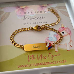 Children's personalized unicorn baby bracelet in gold