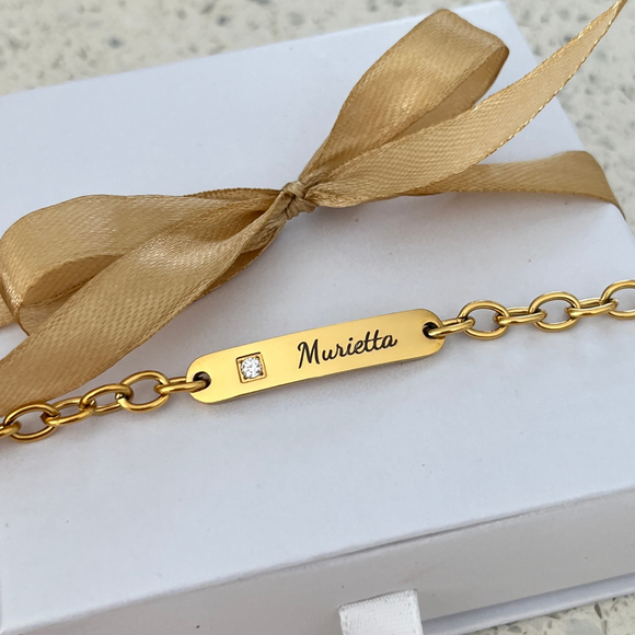 MG707 - Teens to Adults Personalized ID Bracelet, Gold Stainless Steel, Adjustable Size