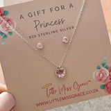 Kids Earrings Pink CZ Studs 3mm & Heart Necklace Jewellery Gift Set for Girls