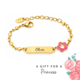 Kids ID Bracelet engraved with name for baby, gold stainless steel water and tarnish proof, adjustable size.