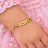 Kids personalised baby ID Bracelet with Birthstone, gold water and tarnish proof stainless steel.