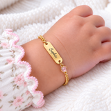 Personalised baby ID bracelet gold with stone, water proof, adustable size, stainless steel