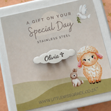 Personalised custom engraved ID BAby Brooch and Pin, keepsake gift for baby dedication christening, welcome newborn and baby shower gifts.