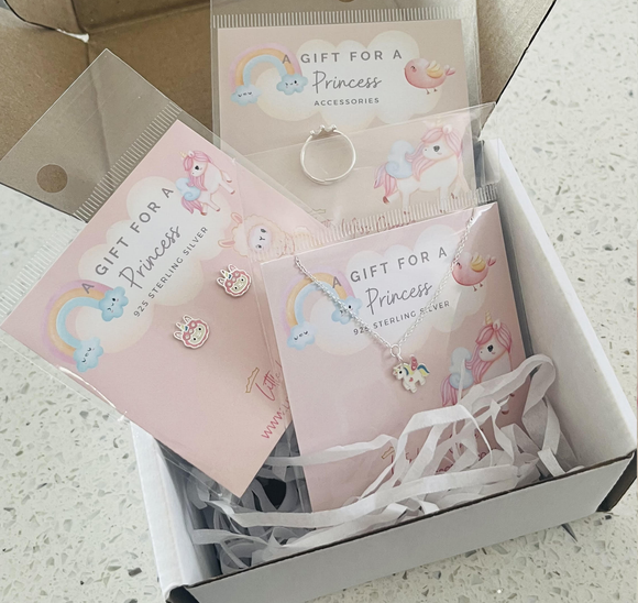 Silver Jewelry Surprize Box - 3 x Sterling Silver Jewelry Pieces for Children, Assorted Styles in a Box (Worth R750)