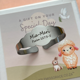 Silver Personalized engraved name identity baby bangle for girl toddlers and infants, adjustable cuff, water proof
