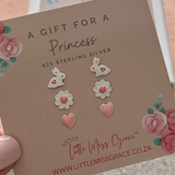 Kids 3 pack studs earring set for girls, sterling silver, hypoallergenic gift set.
