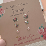 925 Sterling Silver - Kids 3 Pack Earring Set, Hearts, CZ Stones & Elephant Studs Gift Set for Girls Age 3 & Up