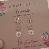 Butterfly Pink Stone & Flower kids earring pack stud sets, sterling silver, hypoallergenic.