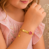 Personalized engraved ID baby bracelet gift for girls, hypoallergenic, water and tarnish proof.