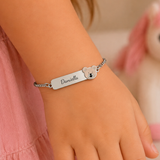 kids personalized teddy bear name ID name bracelet for girls, adjustable size.