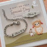 Personalised custom engraved baby ID Bracelet & Brooch Baby Dedication Day Christening Keepsake Gift