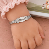 Personalized engraved baby bangle for girls, baby dedication christening gift.