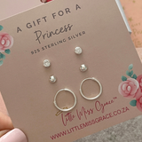 925 Sterling Silver - Kids 3 Pack School Earrings Gift Set:  Hoops, Plain Half Ball & CZ Studs (Age 3 & Up)