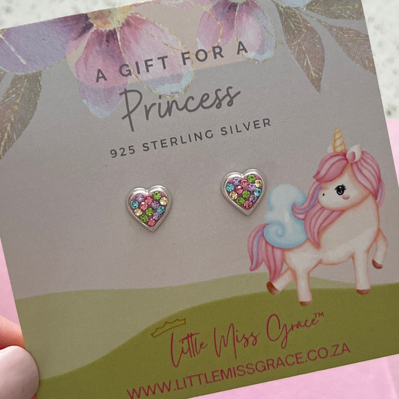 MG227 -  925 Sterling Silver Children's Heart Crystal Earrings, Large 8mm