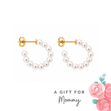Mommy Pearl Half Hoop Earrings -  Water & Tarnish Proof Stainless Steel, Size: 9.45mm