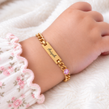 K70 - Birthstone / Colour CZ Stone Personalised ID Bracelet, Hypoallergenic, Gold Water & Tarnish Proof, Adjustable 12-16cm (Manufacture Time: 3 Days)