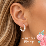 Mommy Pearl Half Hoop Earrings -  Water & Tarnish Proof Stainless Steel, Size: 9.45mm