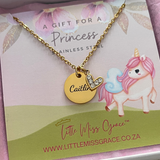KN32 - Children's Personalized CZ Heart Necklace, Stainless Steel, 12mm Disc, Age: 3-16 years (READY IN 3 DAYS)