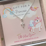 MG723 - 925 Sterling Silver Light Pink CZ Cross Necklace, Size 7x9mm, 39cm chain (4-12 years old)