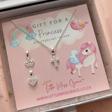 925 Sterling Silver Necklace Gift Set, 3 Pink CZ Stone Interchangeable Pendants, For Girls Age 5-12 Years