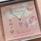 925 Sterling Silver Necklace Gift Set, 3 Pink CZ Stone Interchangeable Pendants, For Girls Age 5-12 Years