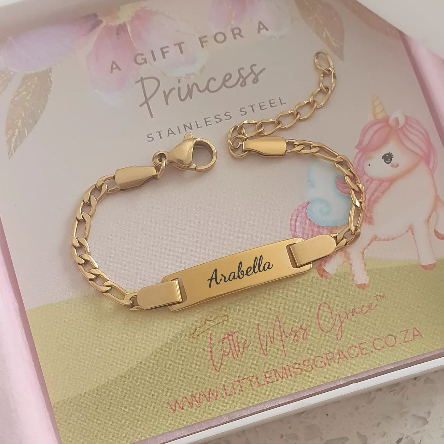 K30 Personalized Children's ID Bracelet, Gold Stainless Steel, Adjustable Size: 12-15cm