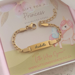 K30 -  Personalized Children's ID Bracelet, Gold Stainless Steel, Adjustable Size: 12-15cm