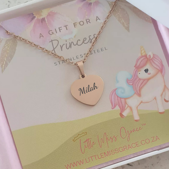 Children's personalized rose gold heart necklace