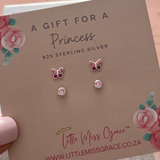 Kids small dainty cz studs 3mm and butterlfy studs, 925 Sterling Silver for girls