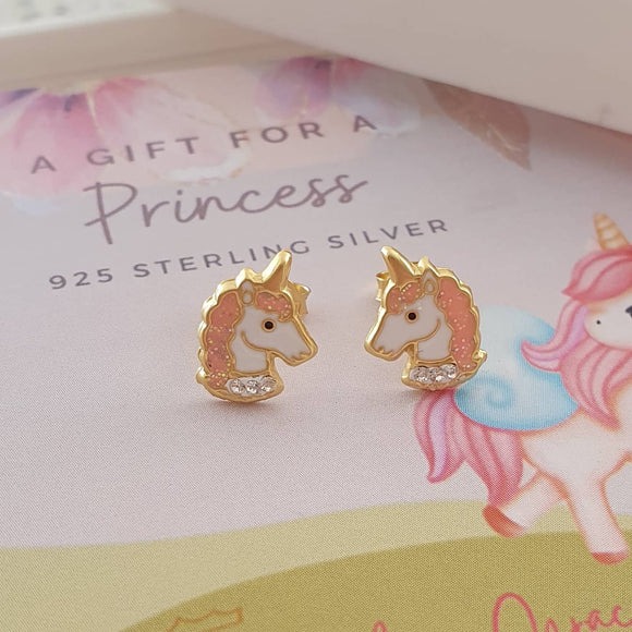 children's gold unicorn earrings