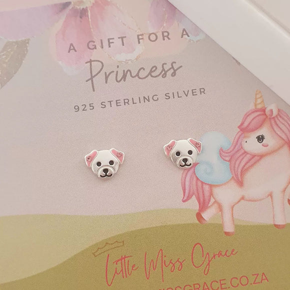 Silver puppy dog earrings for children