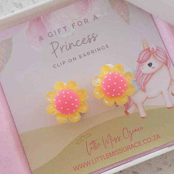 Children's flower clip on earrings