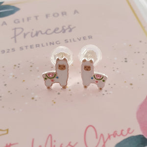 children's silver crystal alpaca earrings