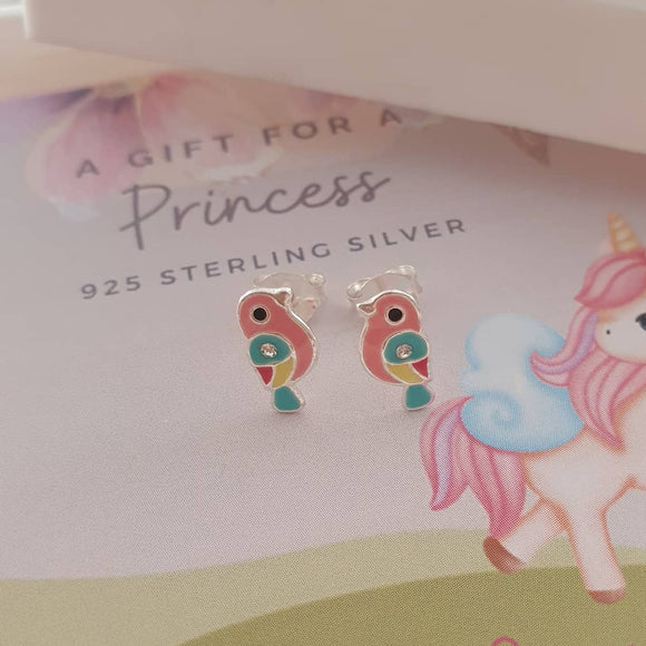 children's silver bird earrings