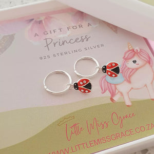 children's silver ladybug earrings