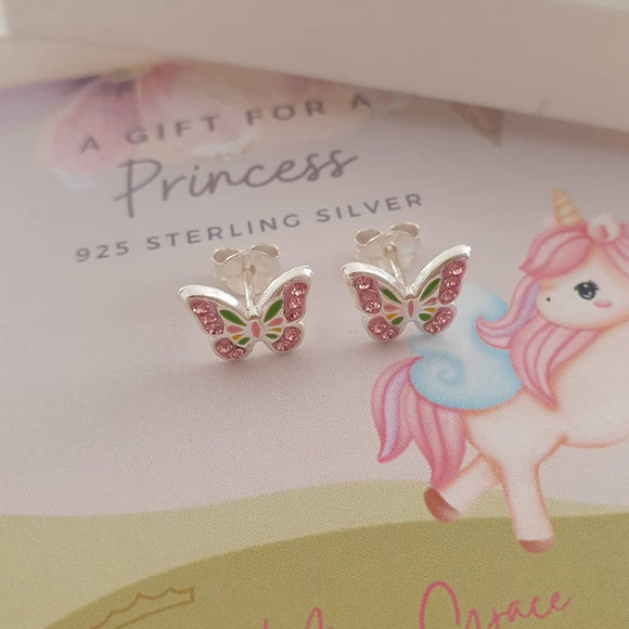 children's silver butterfly earrings