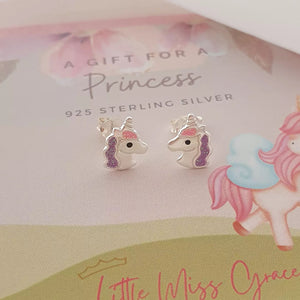 Silver unicorn earrings for kids